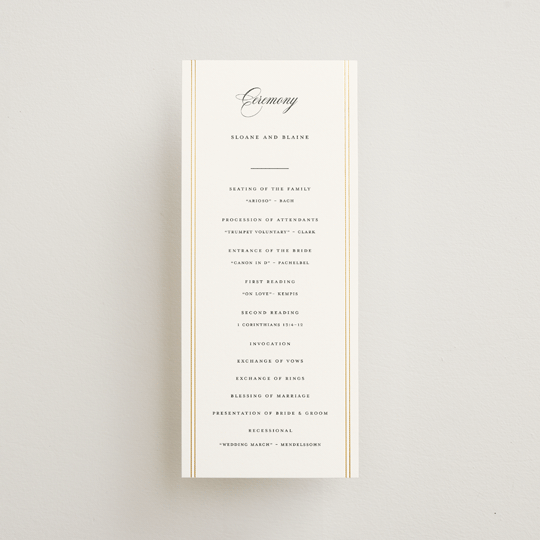 "Scripted Striped" - Wedding Programs in Silk by Carolyn MacLaren - Front