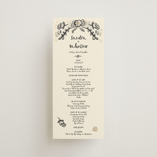 "Santa Catalina" - Wedding Programs in Ink Wash by Ani Somi - Front