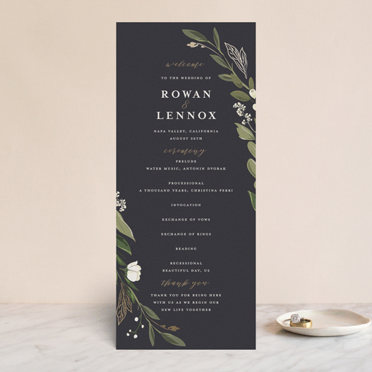 "Greenery Crown" - Wedding Programs in Navy by Susan Moyal - Front