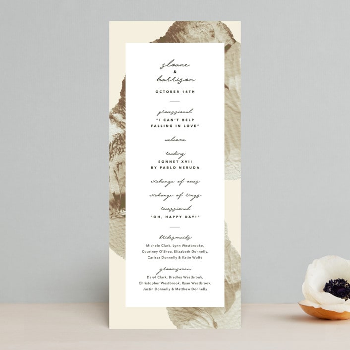 "Organic Elegance" - Wedding Programs in Sand by Carrie Moradi - Front
