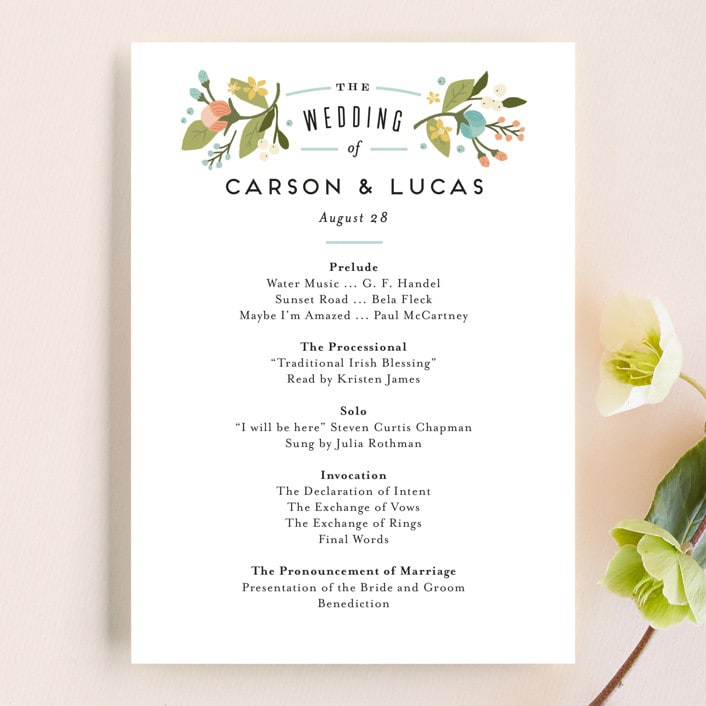 "Floral Ampersand" - Wedding Programs in Sea Breeze by Jennifer Wick - Front