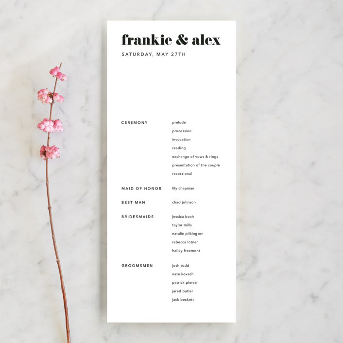 "Letters" - Wedding Programs in Silk by JoAnn Jinks - Front