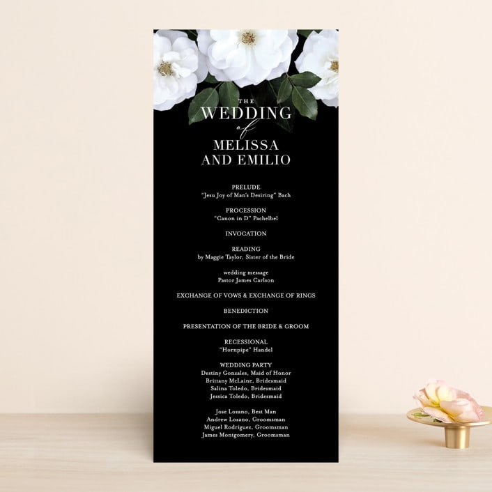 "Heirloom Roses" - Wedding Programs in Ebony by Jill Means - Front