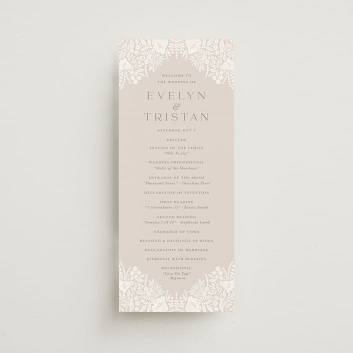 "Lace Trim" - Wedding Programs in Cream by Kristen Smith - Front