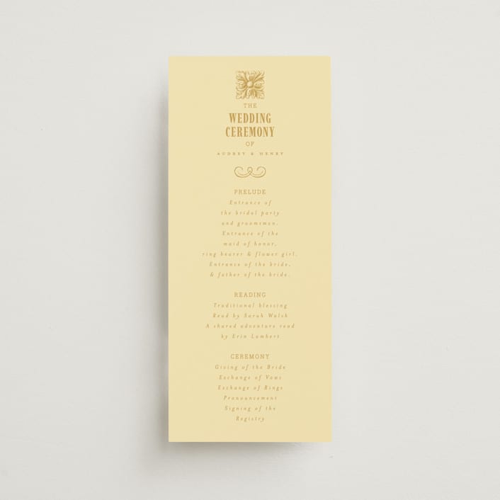 "Vintage Label" - Wedding Programs in Butter by Nazia Hyder - Front
