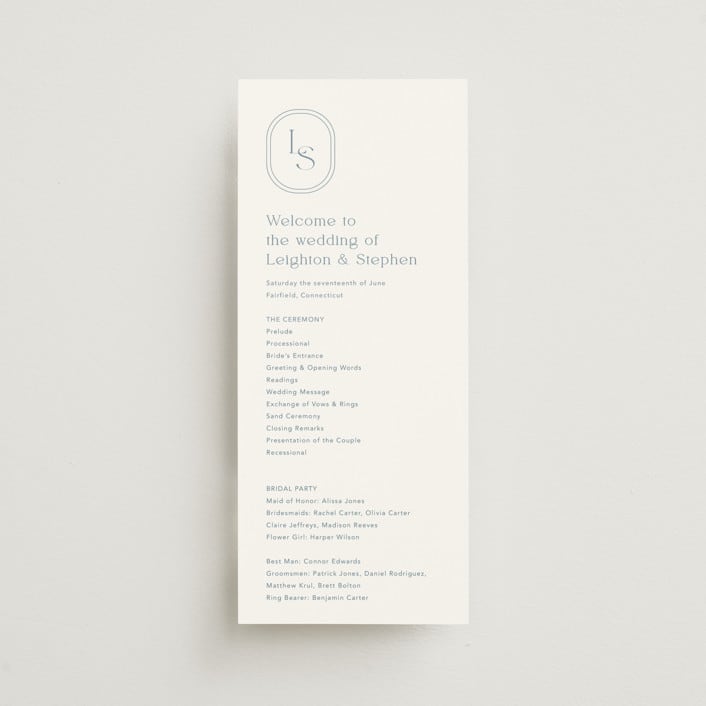 "Leighton" - Wedding Programs in Lakeshore Blue by Jennifer Postorino - Front