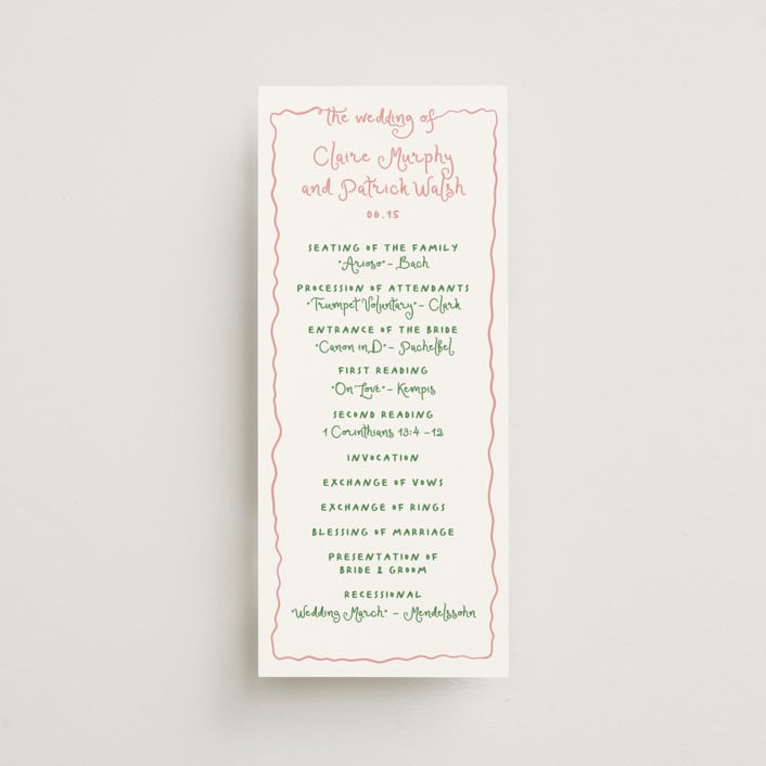 "Squiggly type" - Wedding Programs in Carnation by Creo Study - Front