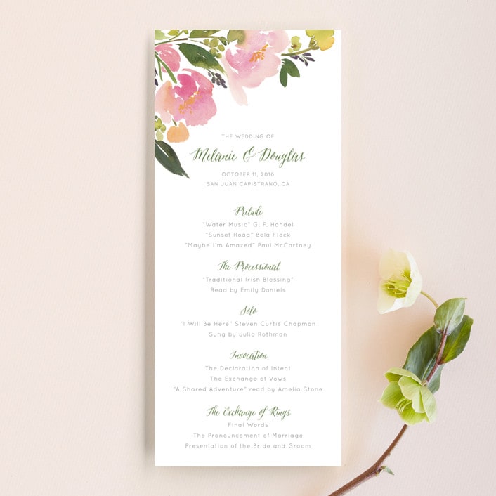 "Watercolor Floral" - Wedding Programs in Olive by Yao Cheng Design - Front