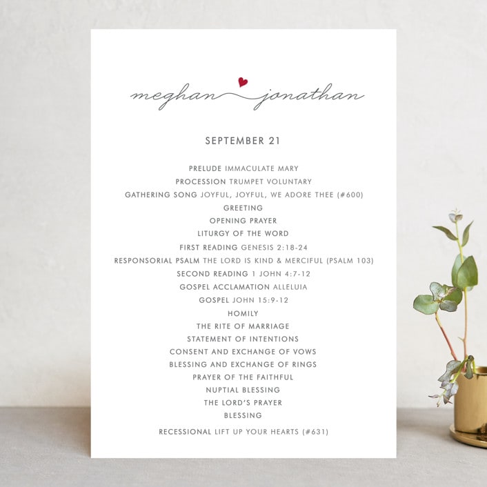 "Love Connection" - Wedding Programs in Red Hot by Kim Dietrich Elam - Front