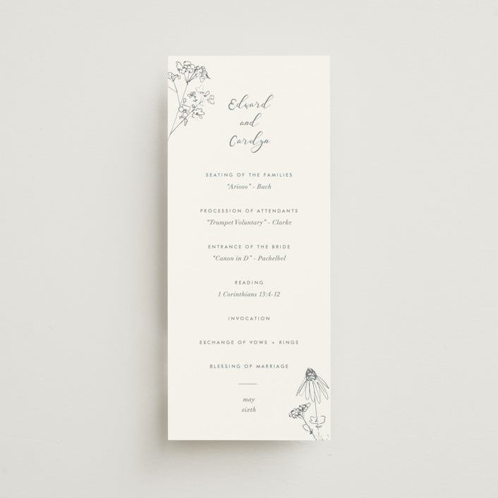 "Sketched Florals" - Wedding Programs in Storm by Baumbirdy - Front