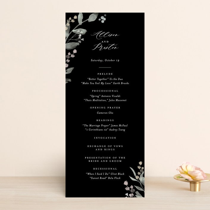 "Enchanted fields" - Wedding Programs in Noir by Jennifer Wick - Front