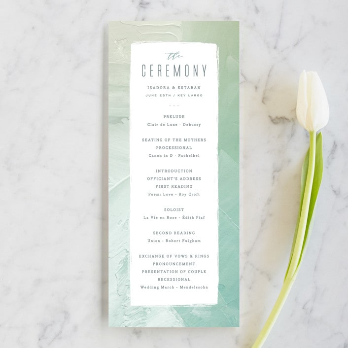 "Painted Sea" - Wedding Programs in Seafoam by Hooray Creative - Front