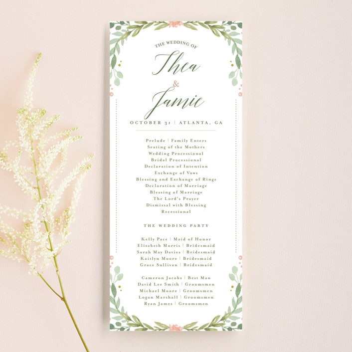 "Garden Glamour" - Wedding Programs in Sage by Kristen Smith - Front