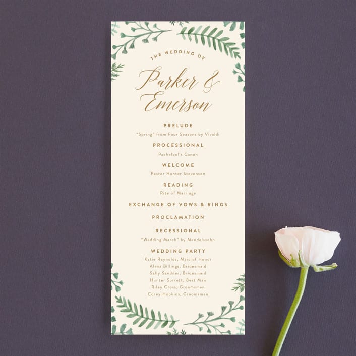 "Painted Ferns" - Wedding Programs in Cream by Amy Kross - Front