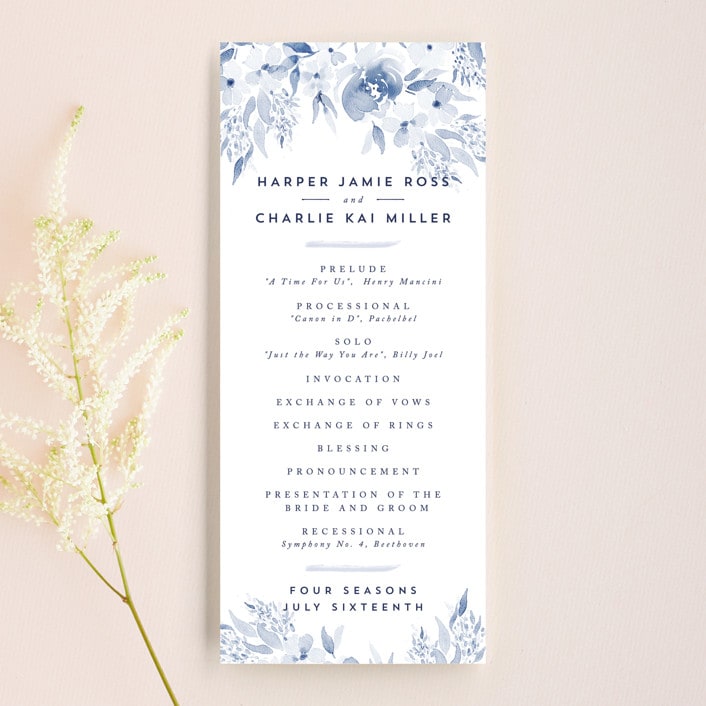 "Poetic Watercolor Flowers" - Wedding Programs in Periwinkle by Qing Ji - Front