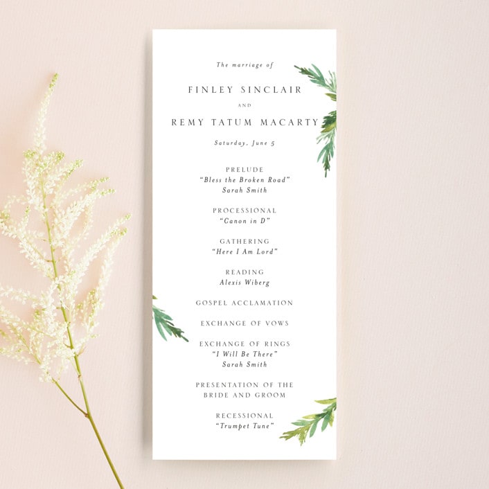 "Simple Pine Branches" - Wedding Programs in Vanilla by Mere Paper - Front