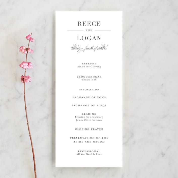 "Classical" - Wedding Programs in Taupe by Jessica Williams - Front