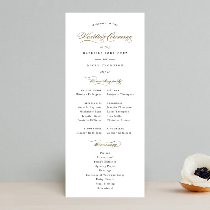 "Flourish" - Wedding Programs in Antique by Jennifer Postorino - Front