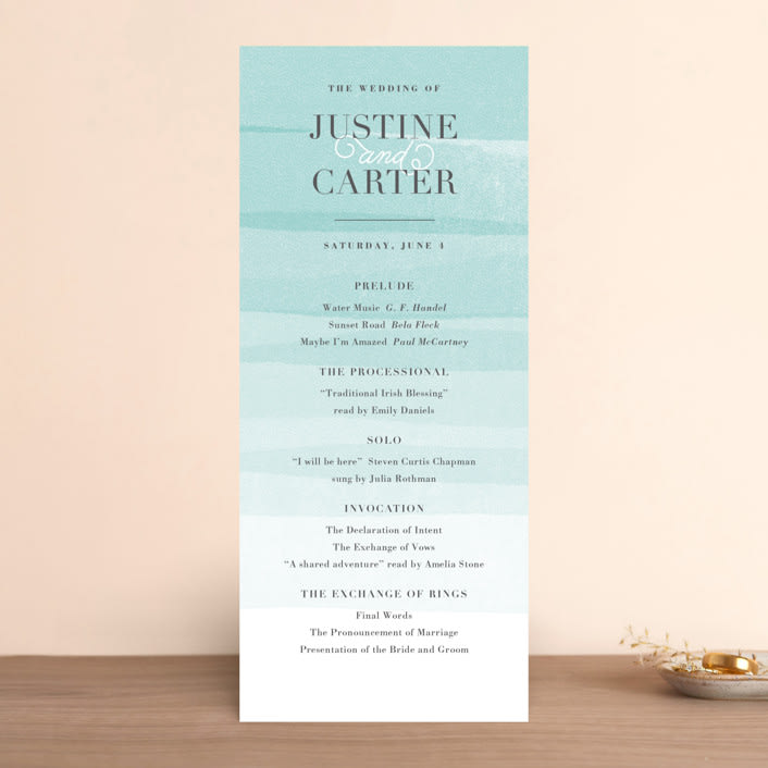 "Old Post Road" - Wedding Programs in Sea Salt by Jennifer Wick - Front