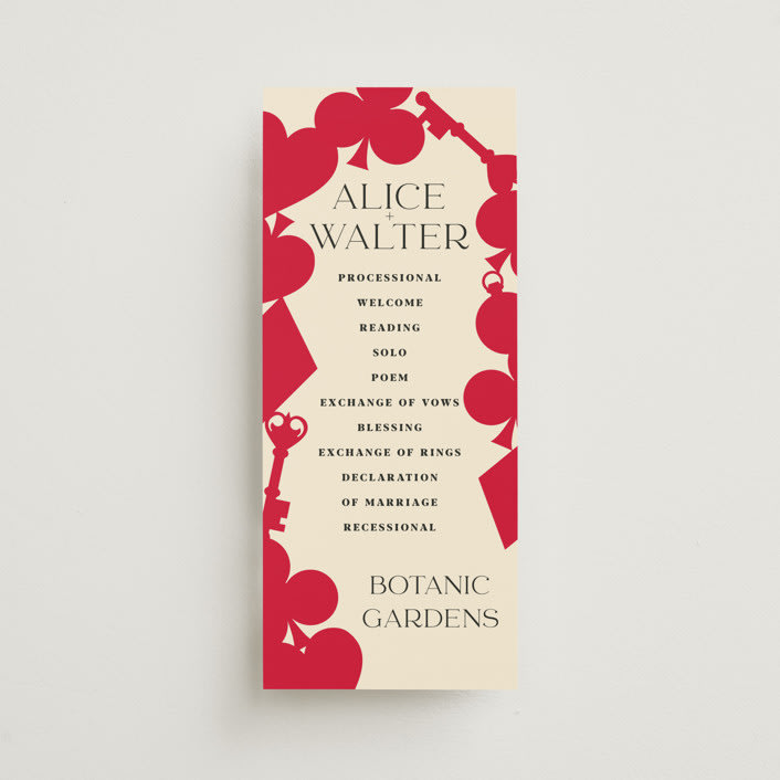 "Pair of Hearts from Disney's Alice In Wonderland" - Wedding Programs in Ruby by Baumbirdy - Front