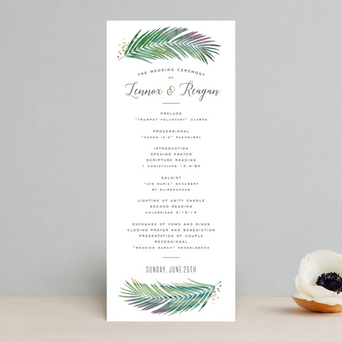 "Tropical Foliage" - Wedding Programs in Fern by Hooray Creative - Front