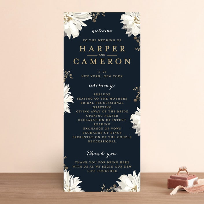 "Peonies & Berries" - Wedding Programs in Winter White by Susan Moyal - Front