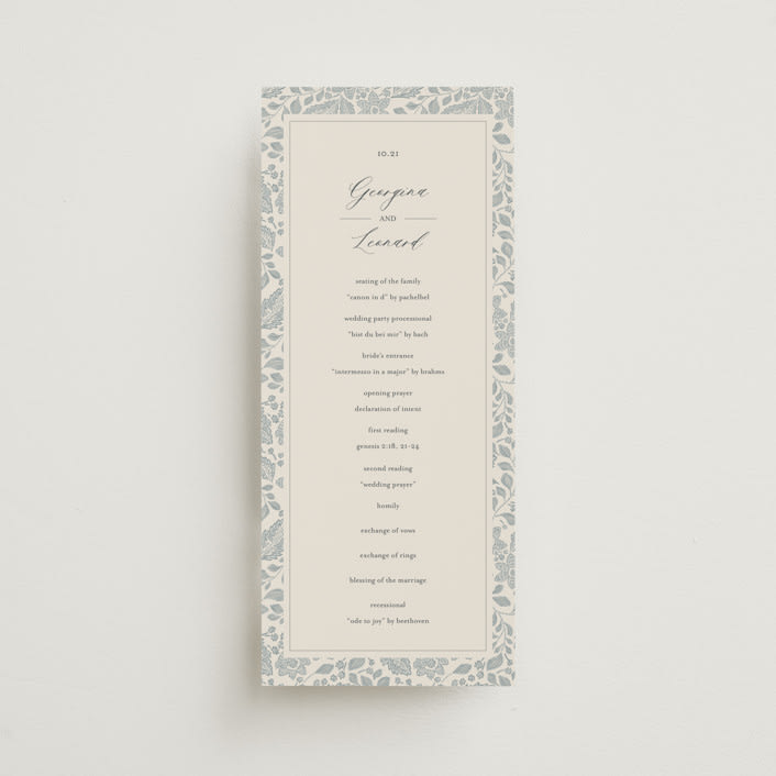 "Embroidered" - Wedding Programs in Dusty Blue by Jen Owens - Front