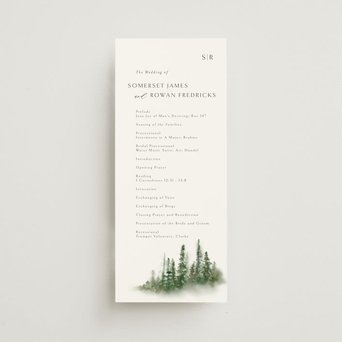 "Somerset" - Wedding Programs in Evergreen by Melanie Kosuge - Front