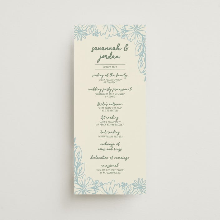 "Bloom" - Wedding Programs in Waterfall by Kelly Watkins - Front