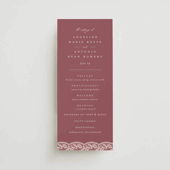 "Chantilly" - Wedding Programs in Mauve by Erica Krystek - Front