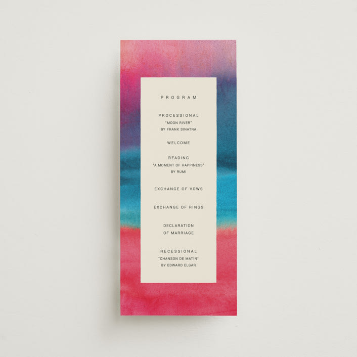 "At Dusk" - Wedding Programs in Sunset by Sumak Studio - Front