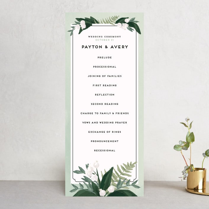 "Botanical Name Plate" - Wedding Programs in Sage by Shiny Penny Studio - Front