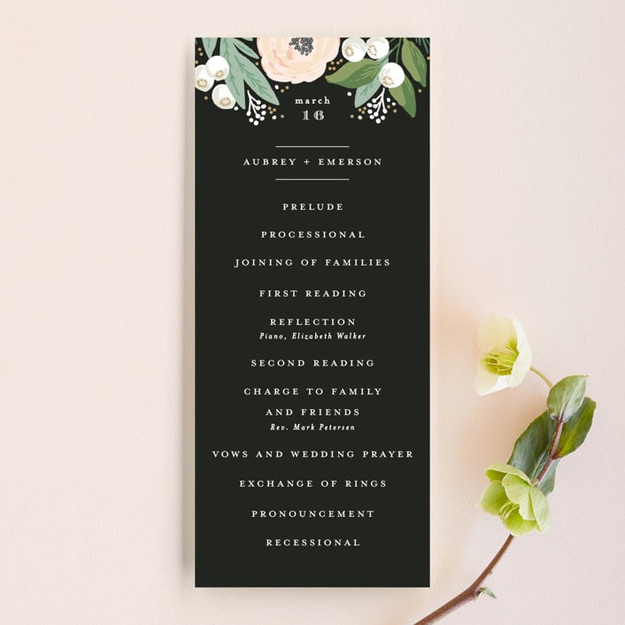 "Blooming Bouquet" - Wedding Programs in Charcoal by Alethea and Ruth - Front