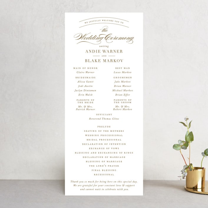 "divine" - Wedding Programs in Gilded Gold by Jennifer Postorino - Front