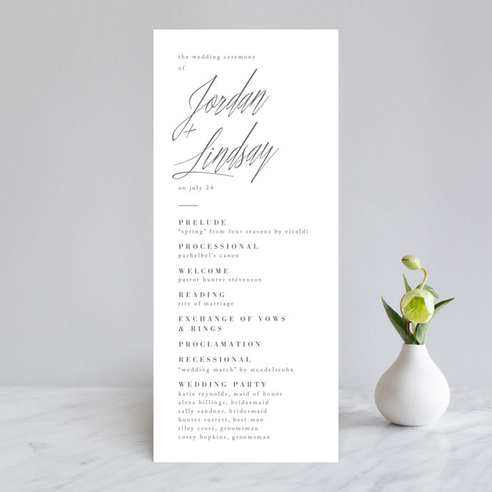 "Stacked date" - Wedding Programs in Cotton by Amy Kross - Front