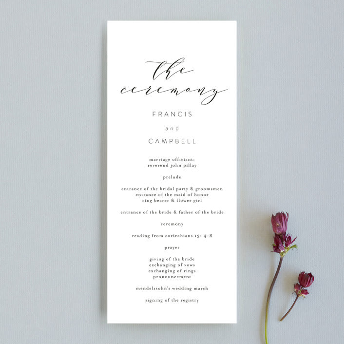 "Simple Elegance" - Wedding Programs in Tuxedo by Phrosné Barwood - Front