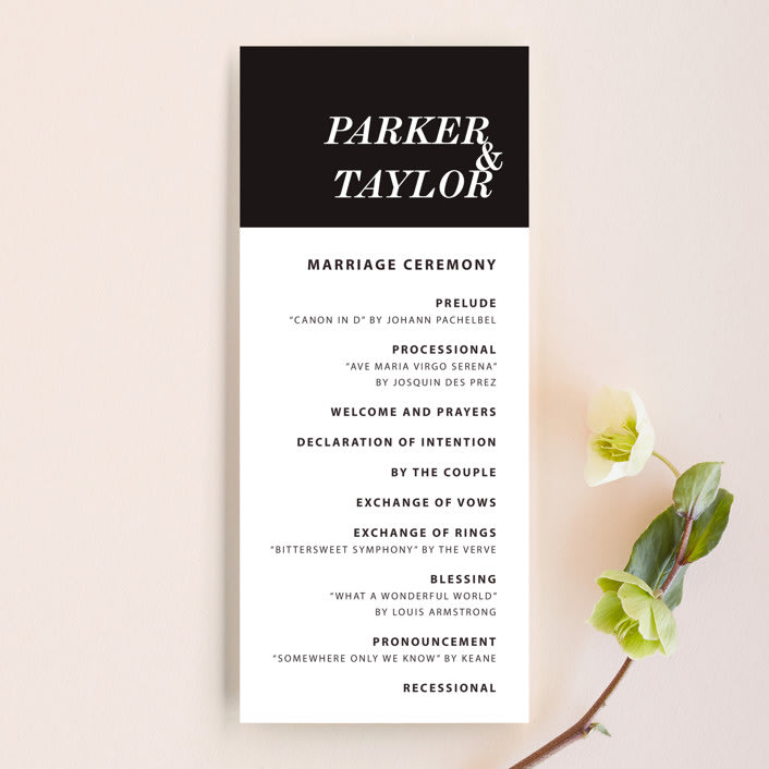 "Slanted" - Wedding Programs in Noir by Drango Design - Front