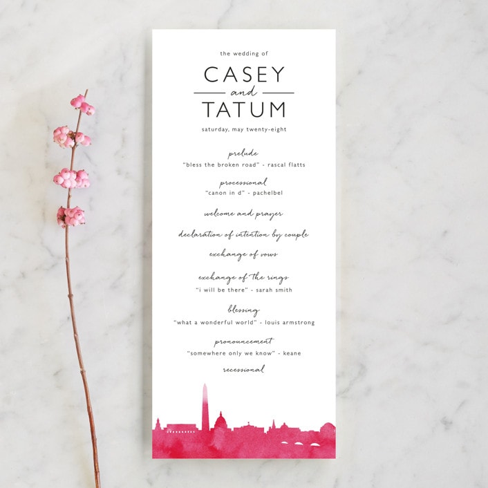 "Skyline - Washington DC" - Wedding Programs in Magenta by Laura Condouris - Front