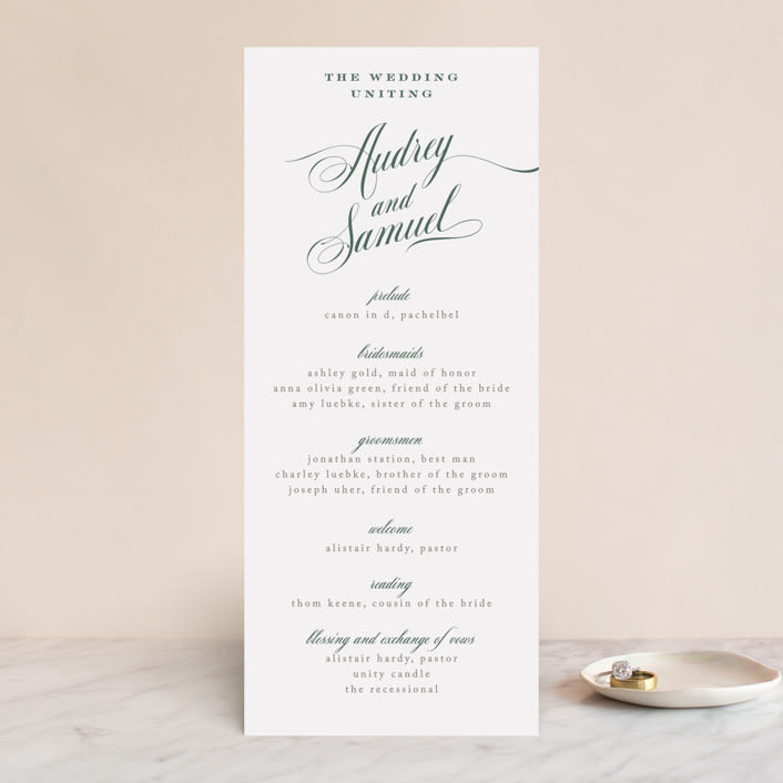 "Roman Shade" - Wedding Programs in Evergreen by Carrie ONeal - Front