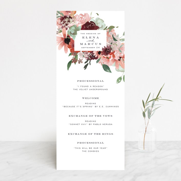 "Cascading Florals" - Wedding Programs in Rouge by Leah Bisch - Front