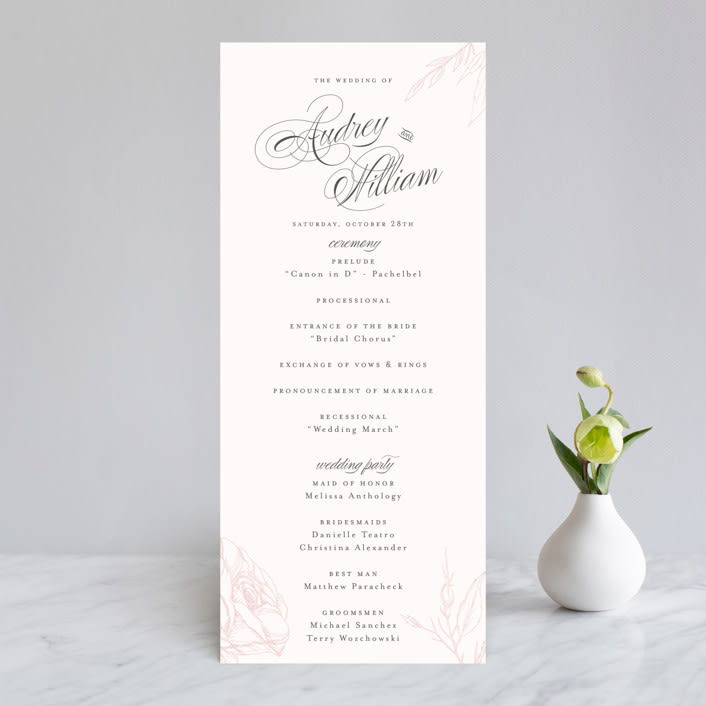 "Flora" - Wedding Programs in Blush by Nicoletta Savod - Front