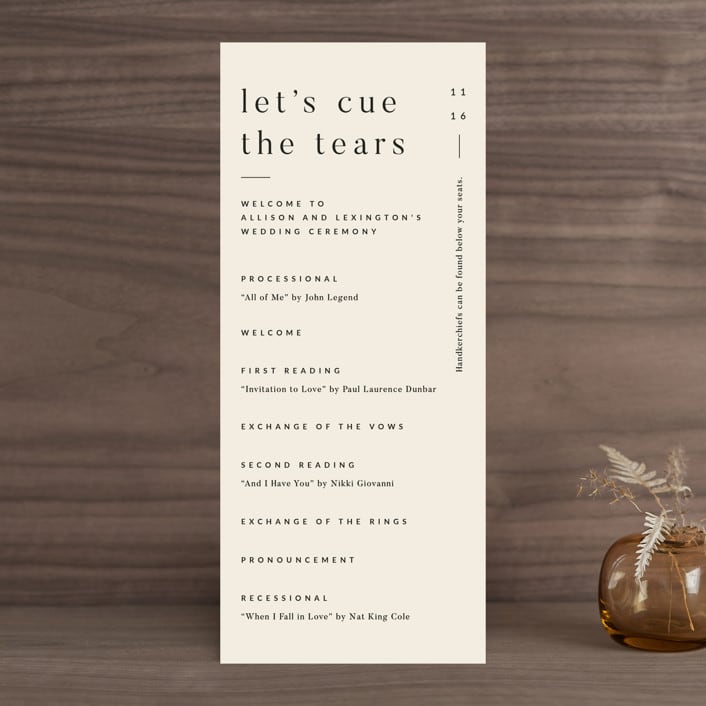 "Lineup" - Wedding Programs in Latte by Jennifer Lew - Front