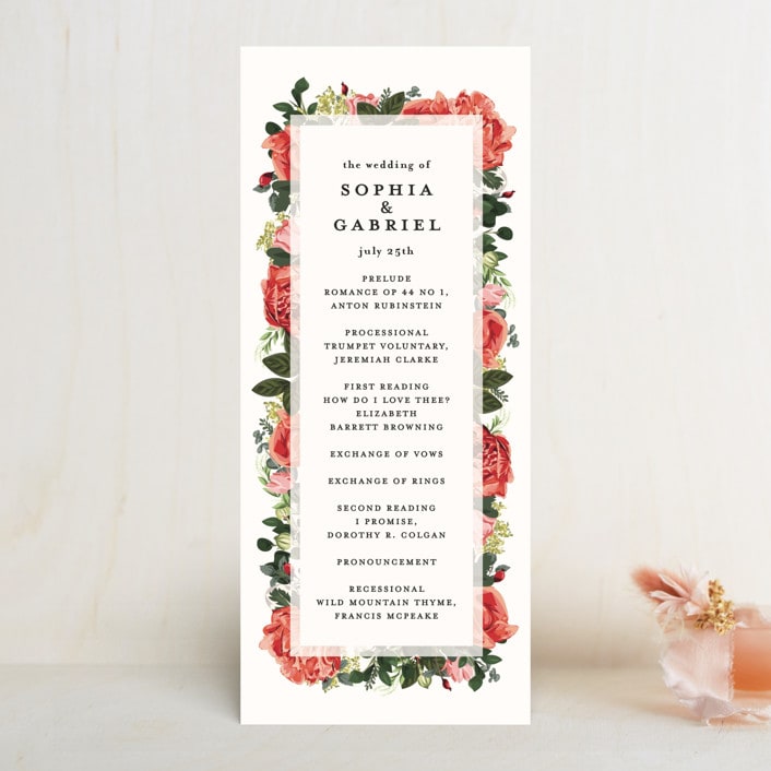 "Peonies Forever" - Wedding Programs in Coral by Susan Moyal - Front
