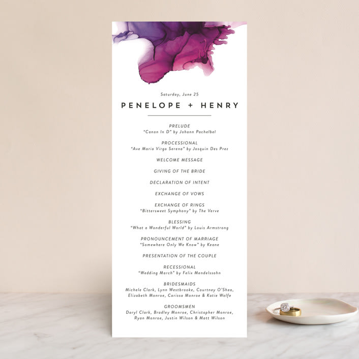 "saturated" - Wedding Programs in Plum by Erin Deegan - Front