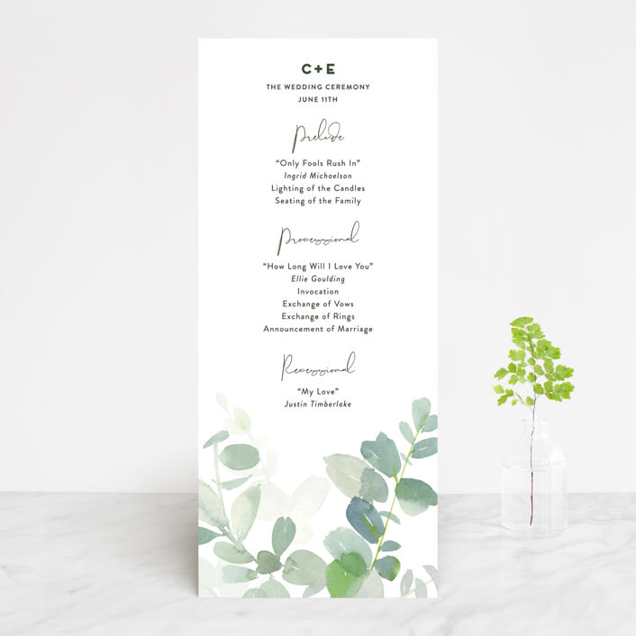 "Soft Eucalyptus" - Wedding Programs in Garden by Yao Cheng Design - Front