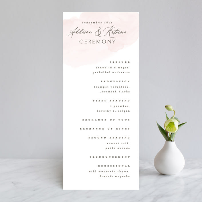 "Softly Layered" - Wedding Programs in Blush by Everett Paper Goods - Front