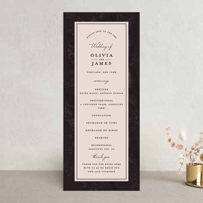 "Midnight Botanicals" - Wedding Programs in Cranberry by Susan Moyal - Front