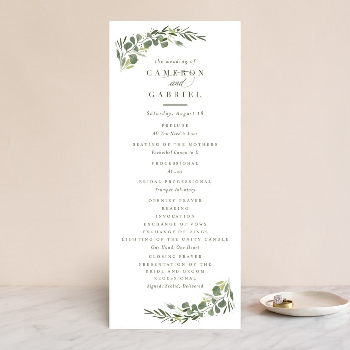 "Ensconce" - Wedding Programs in Leaf by Kristie Kern - Front