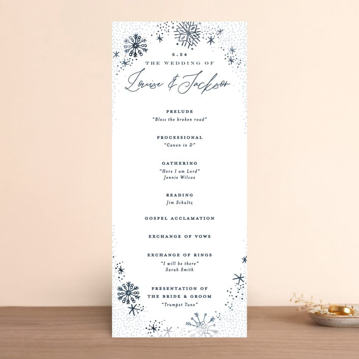"Midnight Snowfall" - Wedding Programs in Navy by Alethea and Ruth - Front
