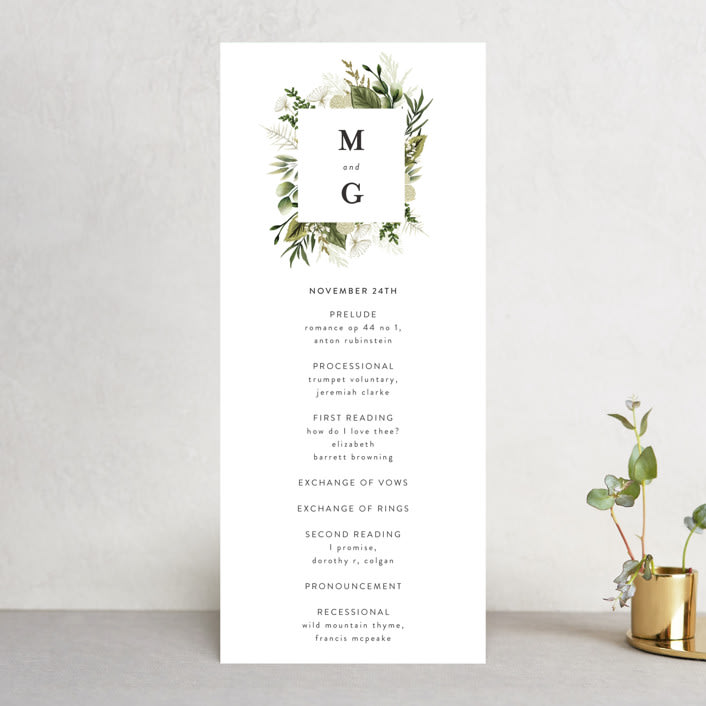 "Enchanted Greenery" - Wedding Programs in Frost by Susan Moyal - Front